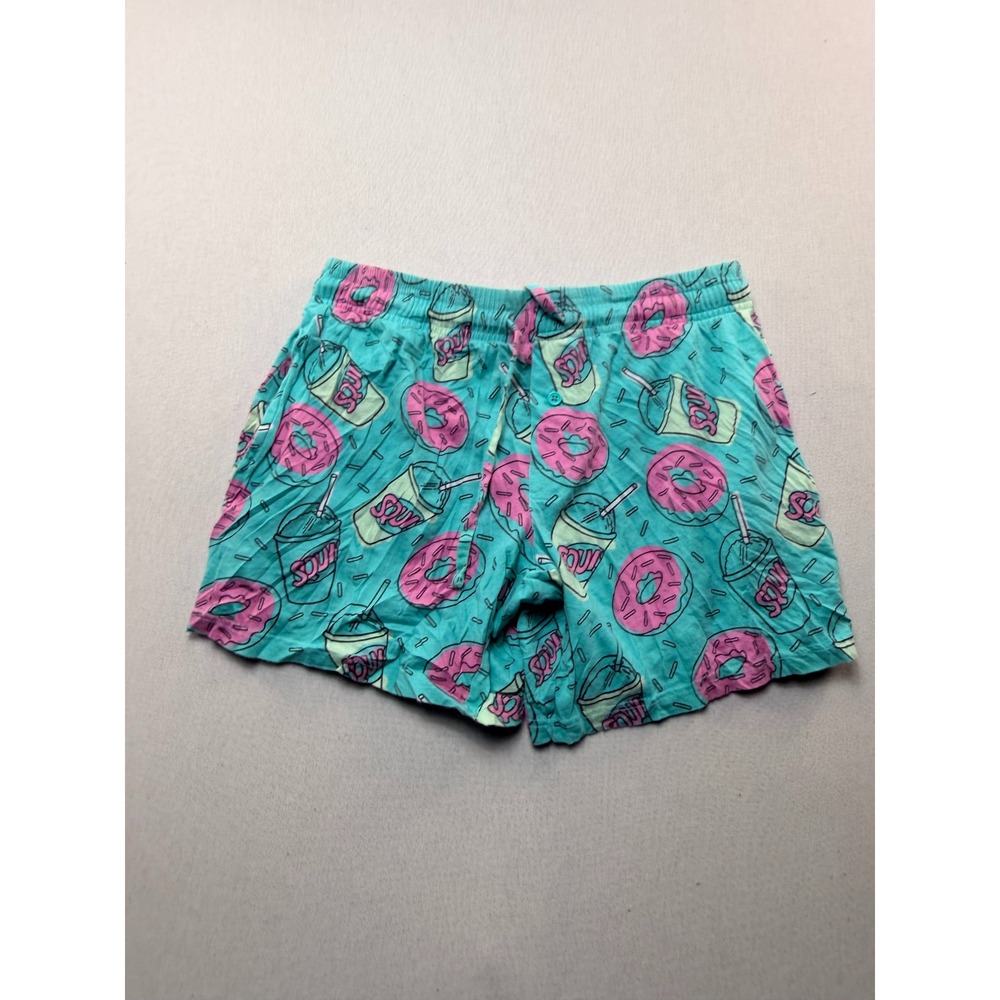 The Simpsons Pajama Shorts Women Small Teal Donut Squishee Print Excellent